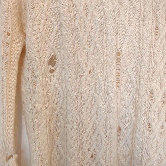 Free People White Sweater SM Grunchy Slouchy Distressed Wool Alpaca Soft - Picture 8 of 13